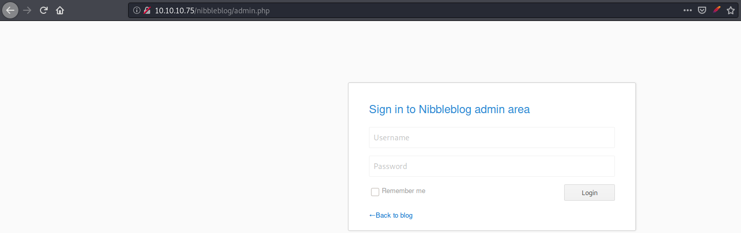 Nibbleblog login page